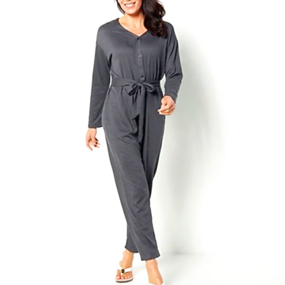 Carole Hochman Jumpsuit Gray 1X Cozy Jersey Jumpsuit One Piece Loungewear Cozy